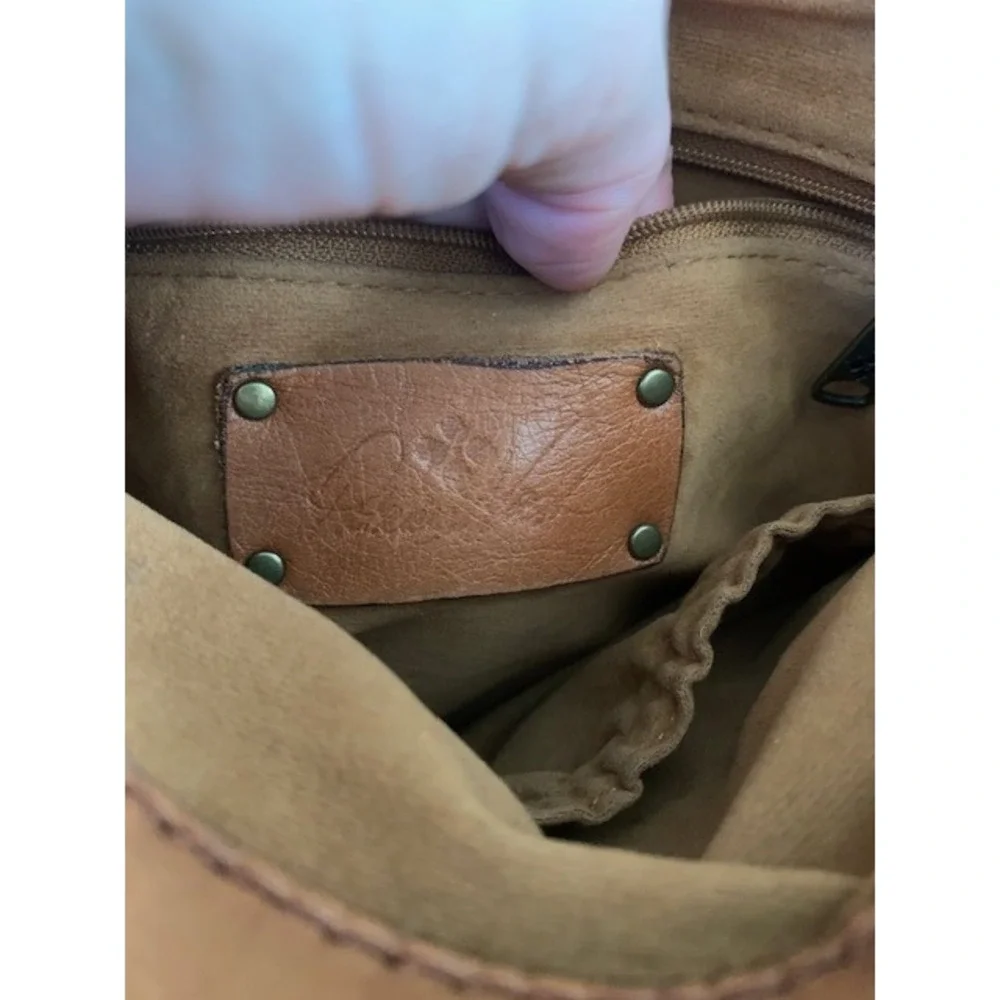 Patricia Nash Tan Leather North South Crossbody Bag Antique Brass Hardware Boho - Picture 6 of 10